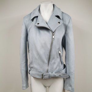 EUC H&M Suede Sky Blue Jacket Size 8 Moto Style Medium
